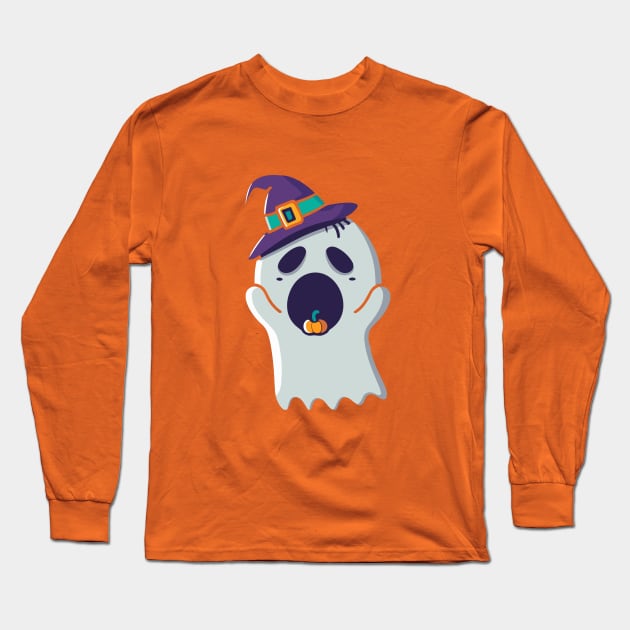 Boo Cute Ghost Halloween Long Sleeve T-Shirt by TrendyWisp